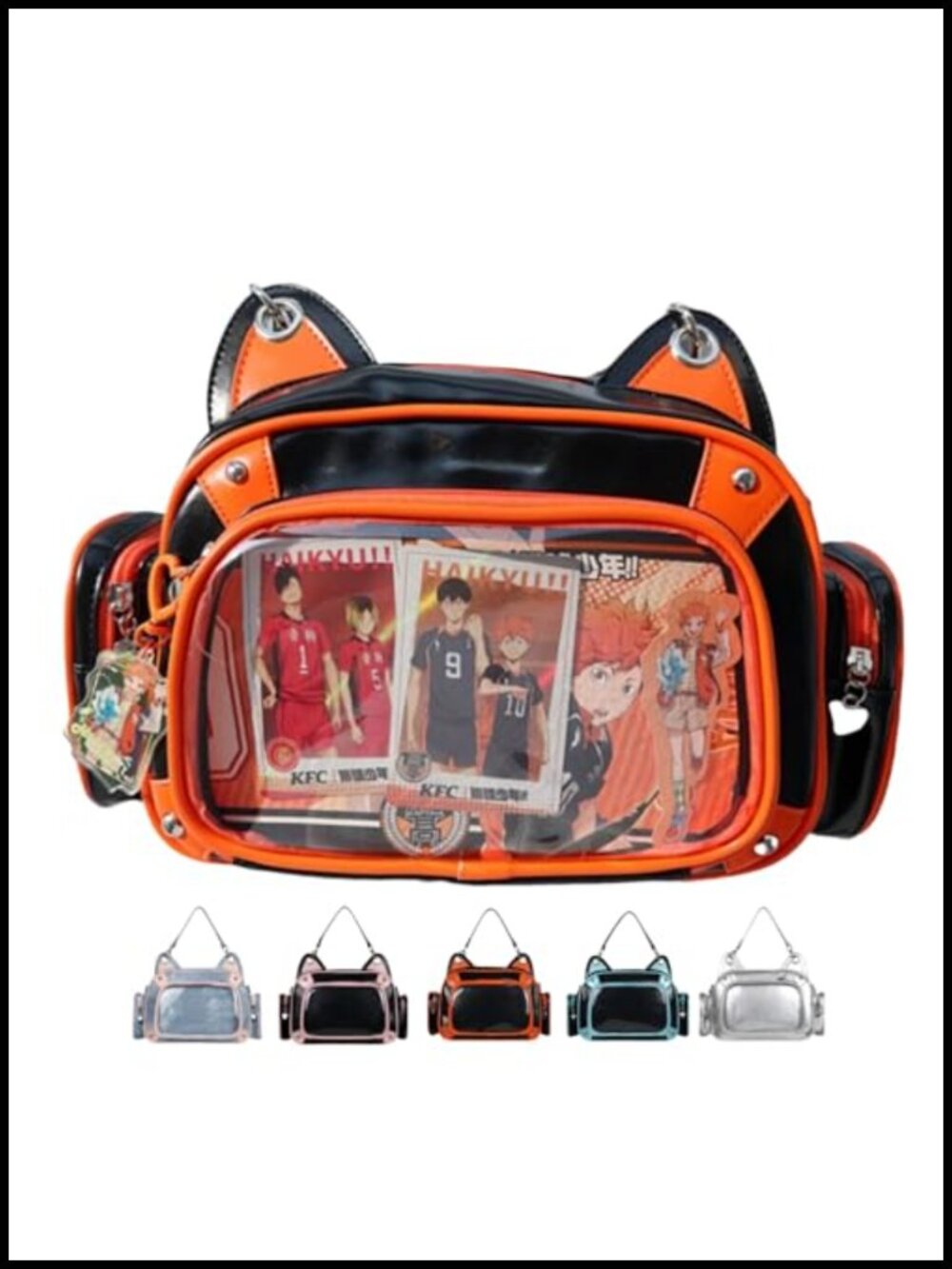 Ita Bag with Clear Window Cat Backpack PU Leather for Pins Display Shoulder
